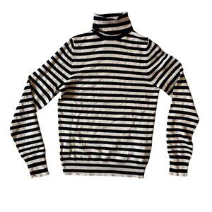 H&M Striped Turtleneck Sweater XS Black White Long Sleeve Knit Top Mod Classic